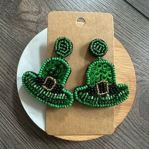 St. Patrick's Day Hand Beaded Earrings Jewelry St. Patty's Hat Earrings